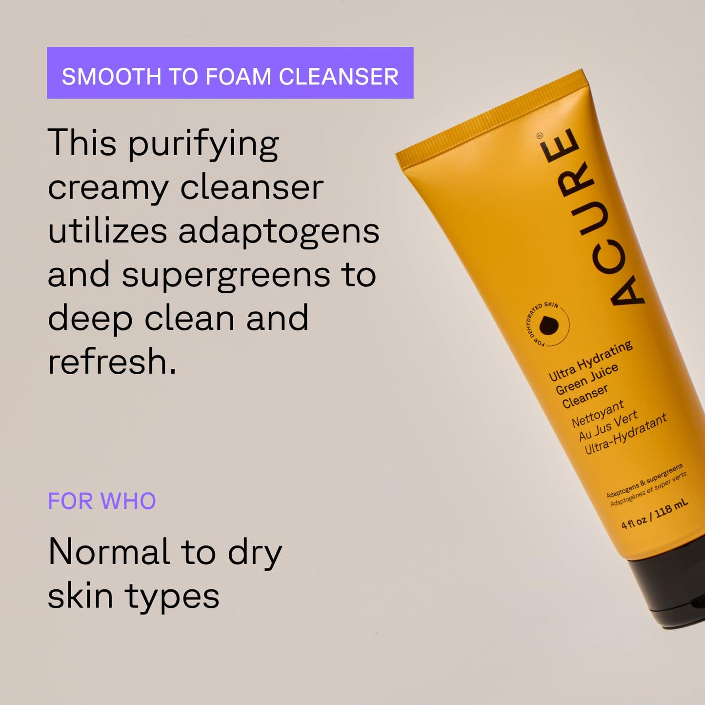 Acure Ultra Hydrating Green Juice Face Cleanser - Superfood Cleanser, Green Face Wash for Women & Men, Clean Skin Formula with Spinach, Blackhead