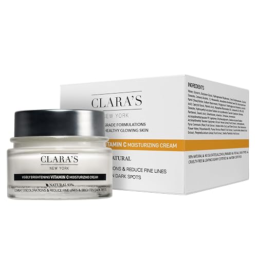 CLARA'S NEW YORK | Brightening Vitamin C Moisturizer Face Cream | with Hyaluronic Acid | Acne Scars Dark Spots Reduce Fine Lines, Healthy Glowing Skin