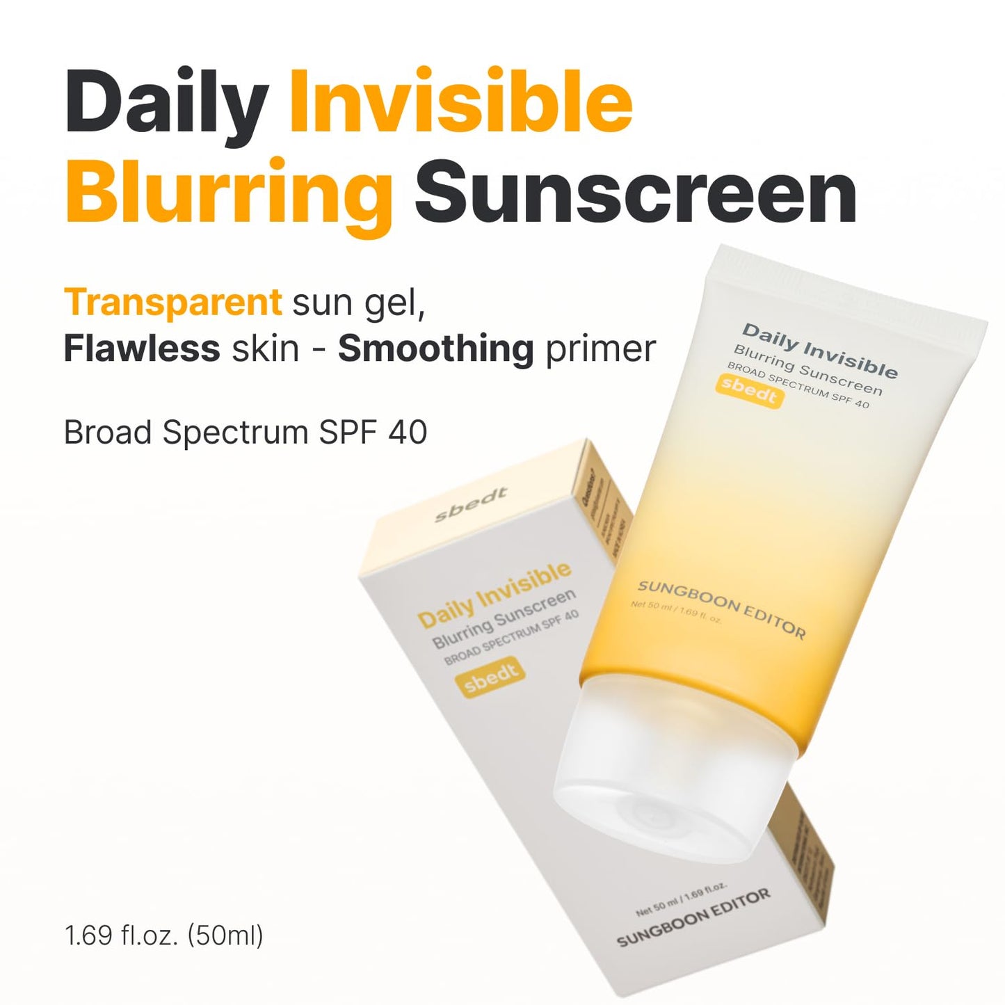 SUNGBOON EDITOR Daily Invisible Blurring Sunscreen with Broad Spectrum SPF 40 Invisible Sunscreen for Face, Makeup Primer SPF, 50ml, 1.69 fl.oz, Oil Beauty and Personal Care SUNGBOON EDITOR
