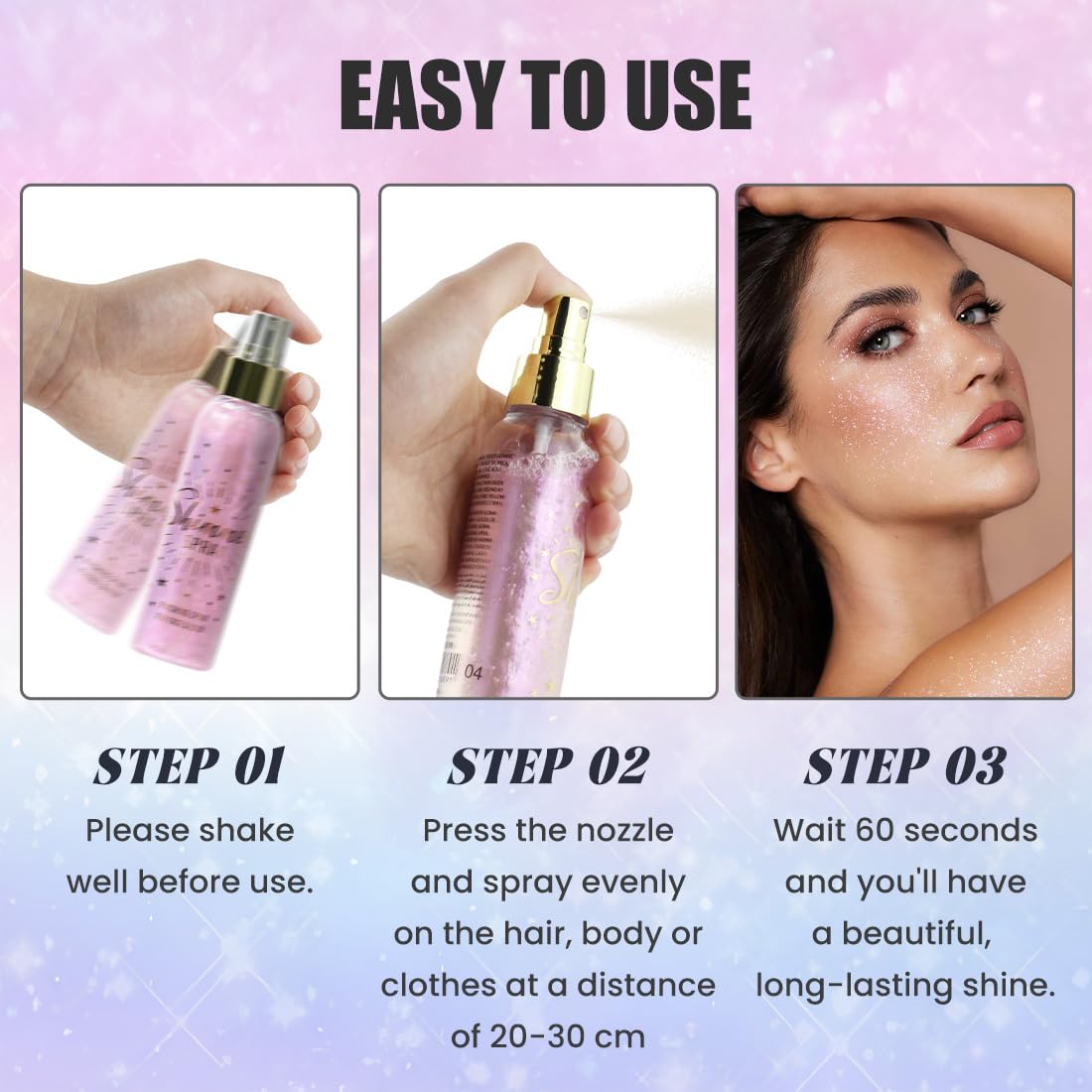 Glitter Spray for Hair and Body, Glitter Body Spray, Glitter Spray for Clothes, Quick-Drying Waterproofing Body Shimmer Suitable for Festival Rave
