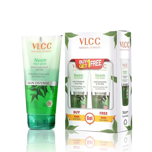 VLCC Neem Face Wash with Chamomile & Tea Tree | Anti-Acne Facial Cleanser with Soothing Properties | 5.07 Fl Oz/150 ml (Pack of 2)
