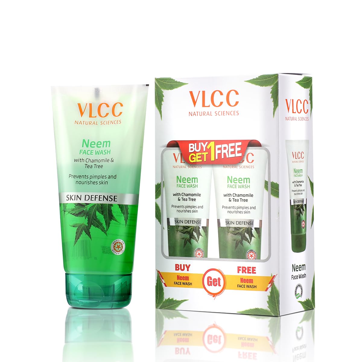 VLCC Neem Face Wash with Chamomile & Tea Tree | Anti-Acne Facial Cleanser with Soothing Properties | 5.07 Fl Oz/150 ml (Pack of 2)