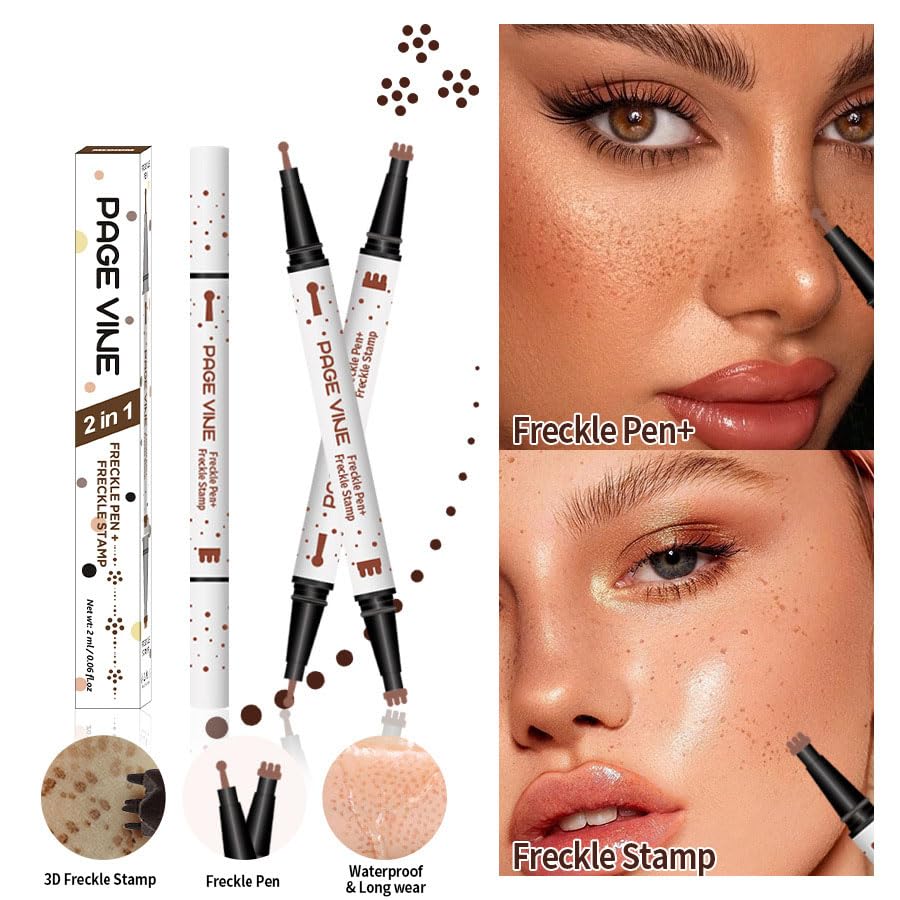 TAIKELOP Dual-Ended Freckle Stamp Pen - Realistic Faux Freckles Makeup with Soft Sponge Stamp & Precision Tip - Waterproof Long-Lasting Freckle Marker