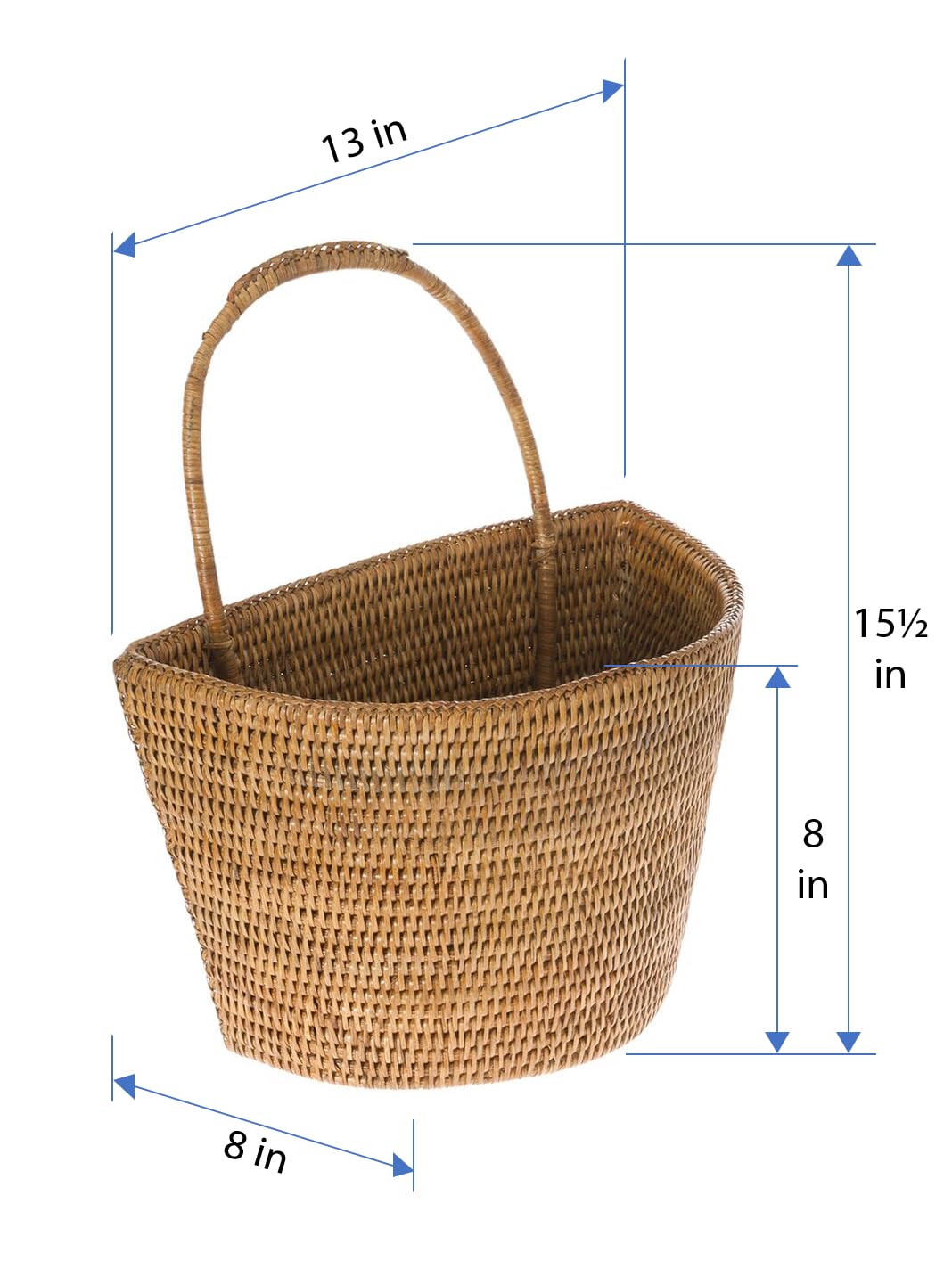 KOUBOO La Jolla Rattan Wall Storage Basket with Handle, Hanging Basket, Storage Bin for Flowers Plants, Home, Office Organizer, Large, Honey Brown