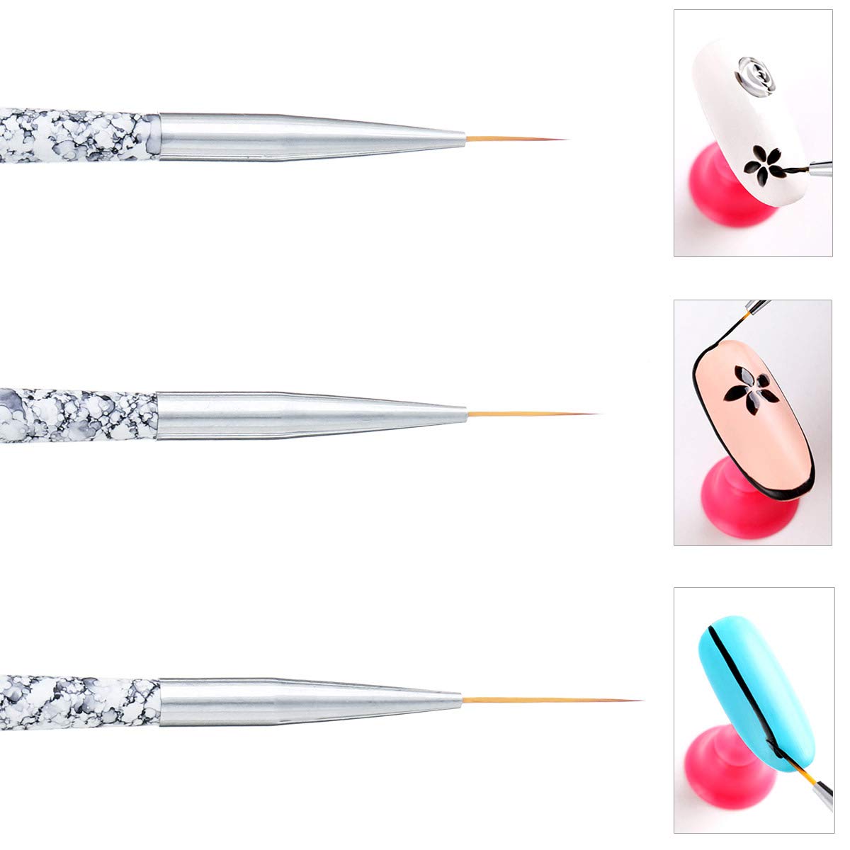 Tbestmax Professional Fine Nail Art Liner Brush UV Gel Painting Acrylic Nail Brushes Striping Brushes for Short Strokes, Details, Blending, Elongated