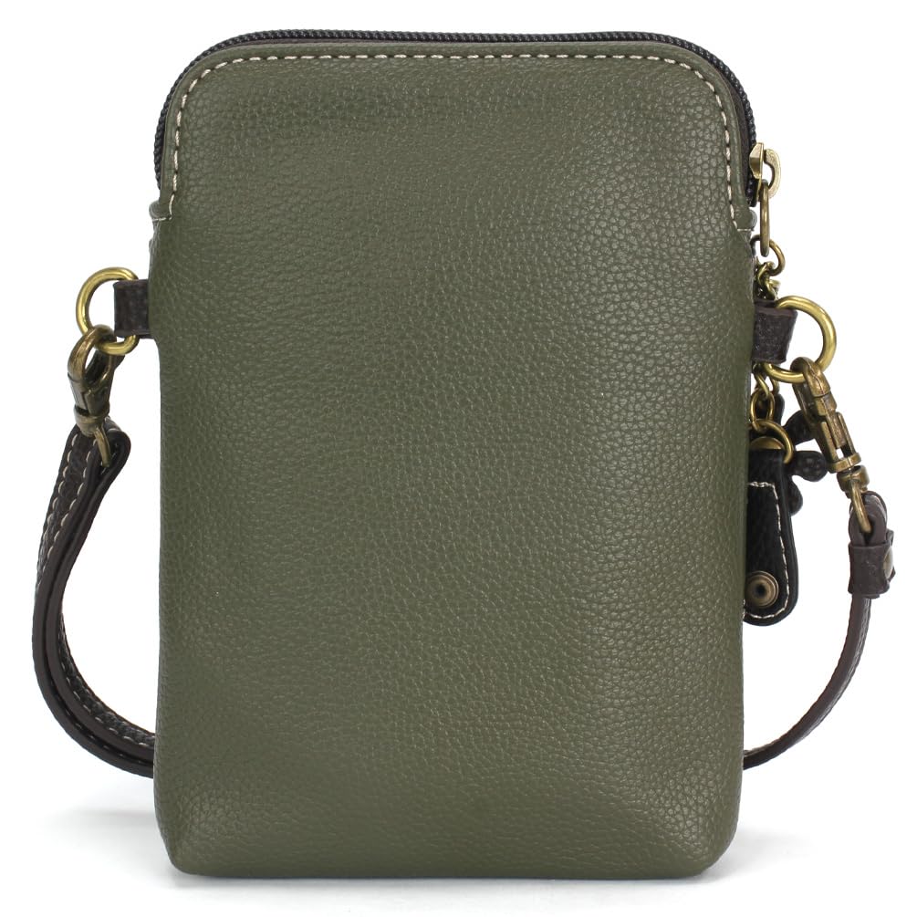 CHALA Cell Phone Crossbody Purse-Women PU Leather/Canvas Multicolor Handbag with Adjustable Strap - Big Foot - olive