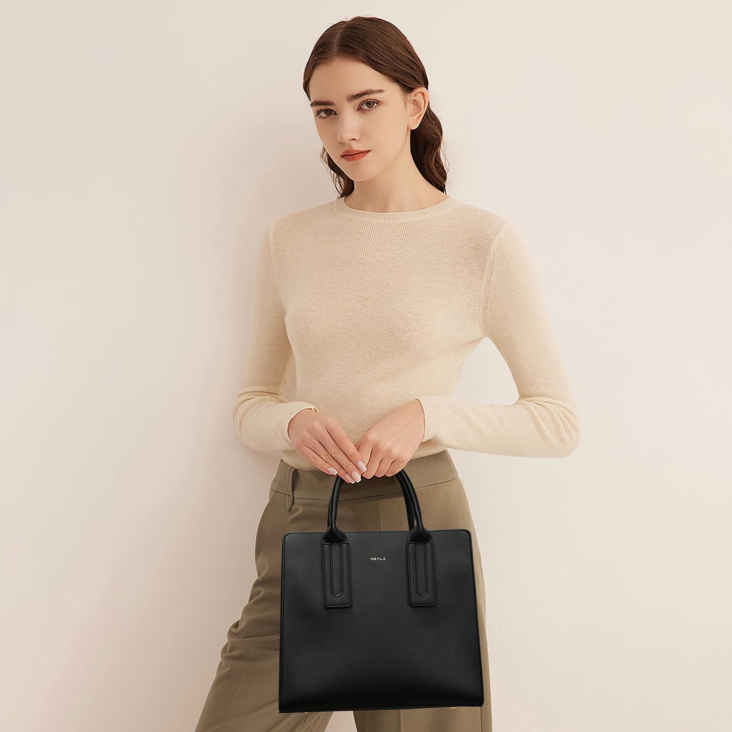 Keyli Tote Bag for Women Fashion lightweight Crossbody Everyday Purse Vegan leather Handbags Satchel for Working, Travel and Shopping Black