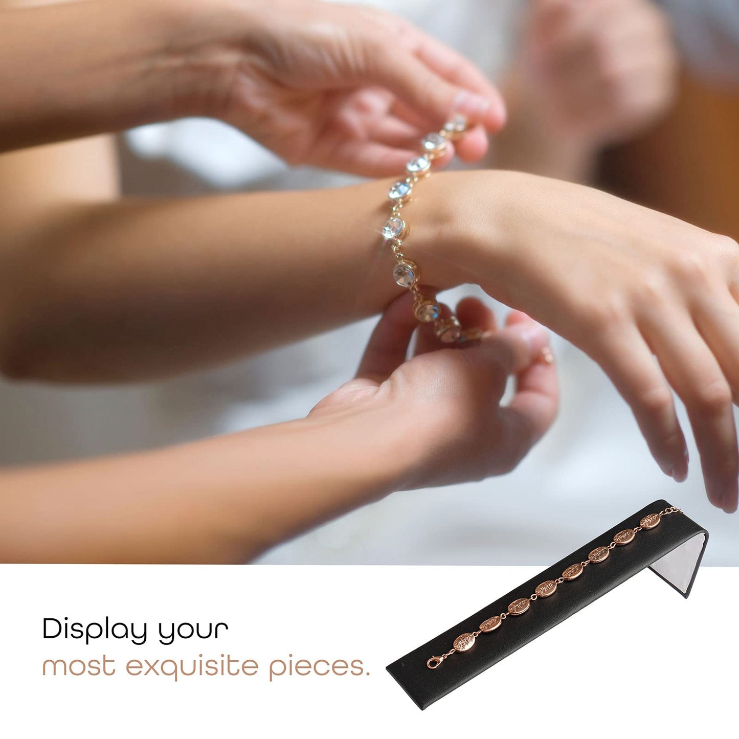 Novel Box 6 Pack Bracelet/Watch Ramp Black Leatherette 2x8.25x2 Inches - Slim and Sleek Ramps for Jewelry Display - Bracelet Holder Organizer Stand…