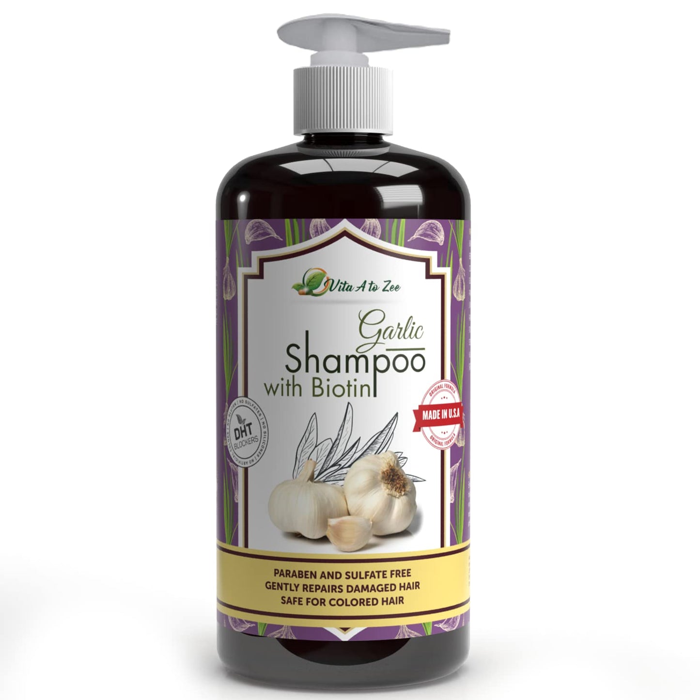 Vita A to Zee Garlic Hair Shampoo with Anti DHT Blocker - Garlic Natural Hair Treatment for Hair Growth, Thickening, Loss, Thinning & Itchy Scalp