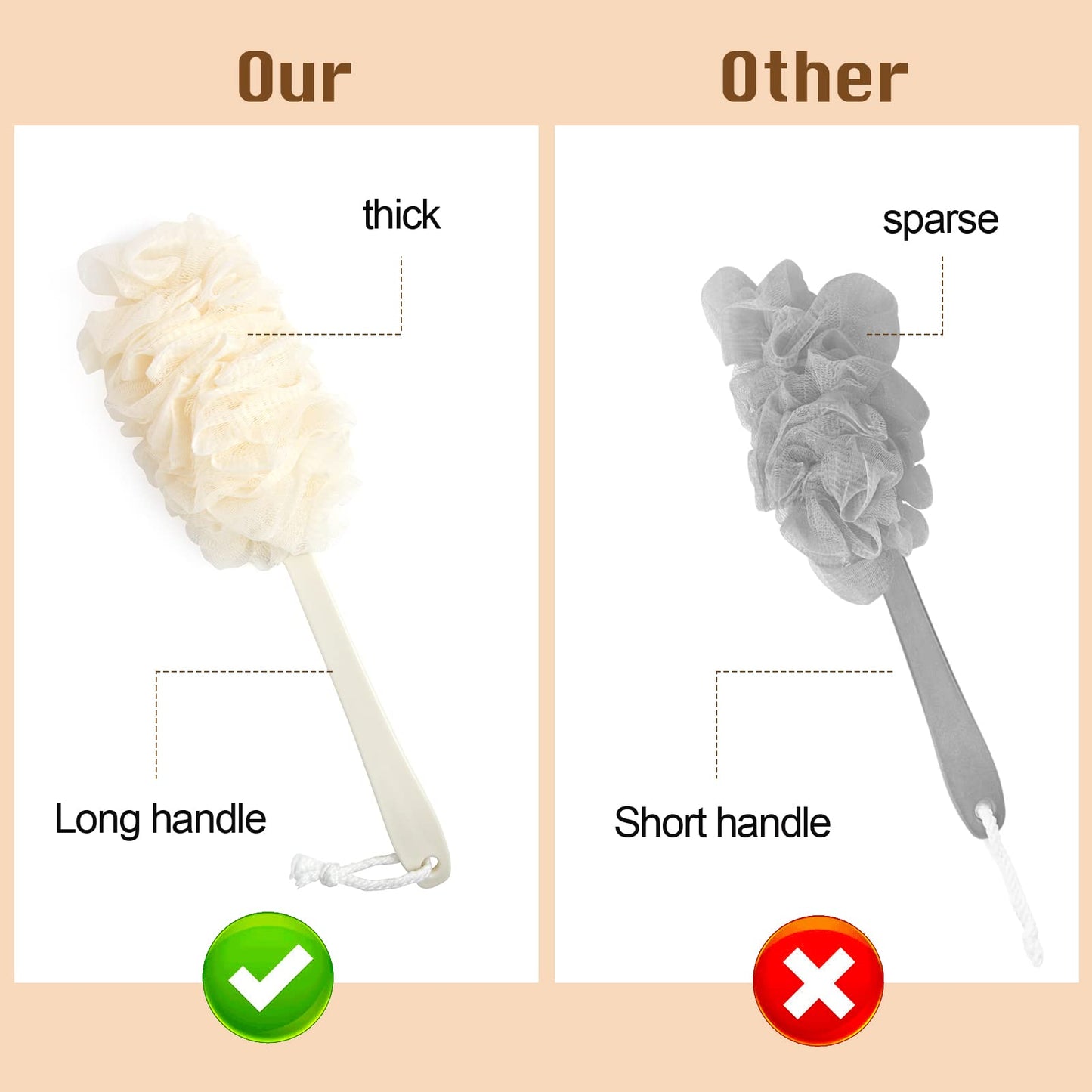 2Pack Back Scrubber for Shower?PIPUHA Loofah Sponge Shower Brush Using Body Exfoliating with Long Handle, Loofah on a Stick for Men Women, Bathing