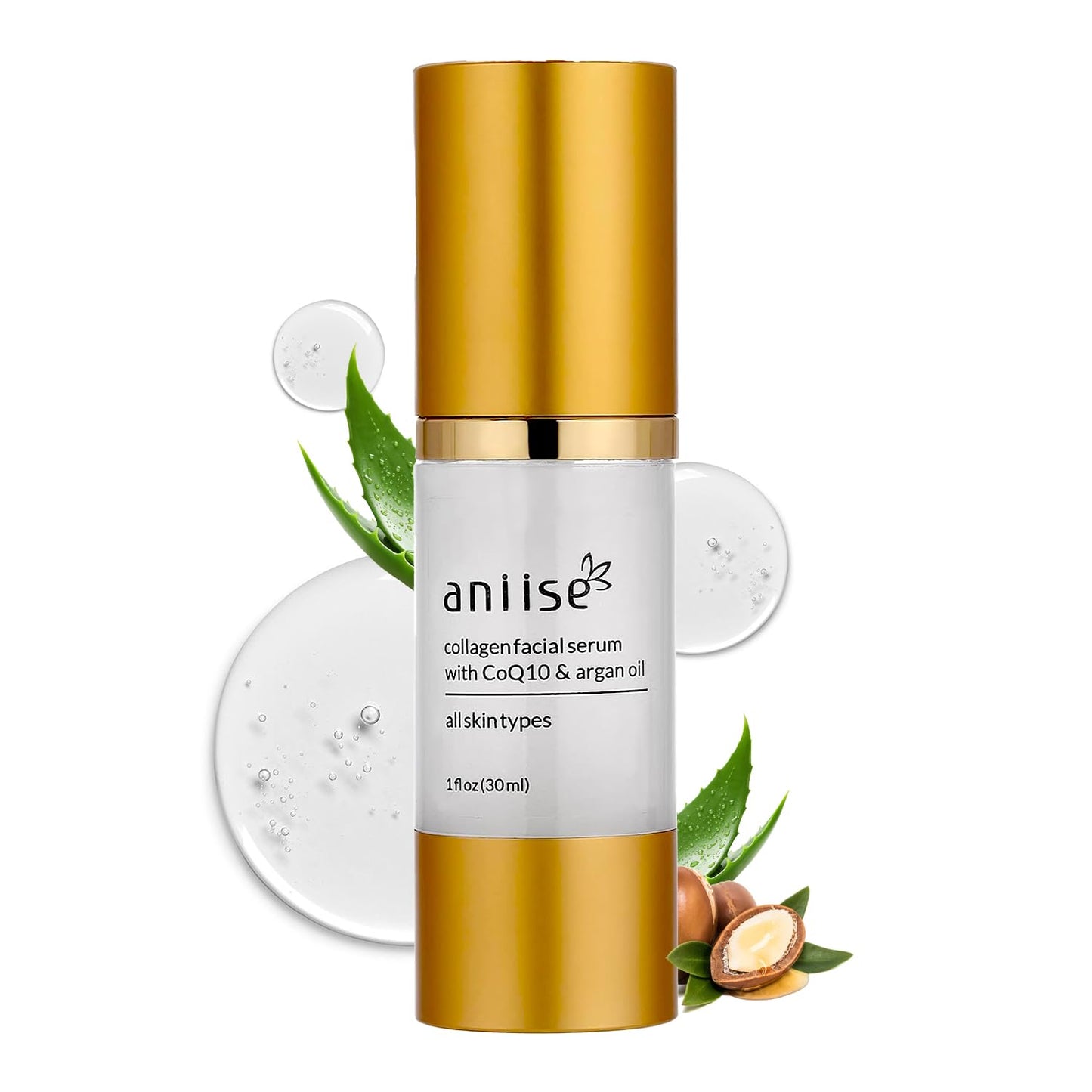 Anti-Aging Collagen Facial Serum with Hyaluronic Acid, CoQ10, Argan Oil, Vitamin C & E - Deeply Hydrates & Moisturizes - Reduces Fine Lines
