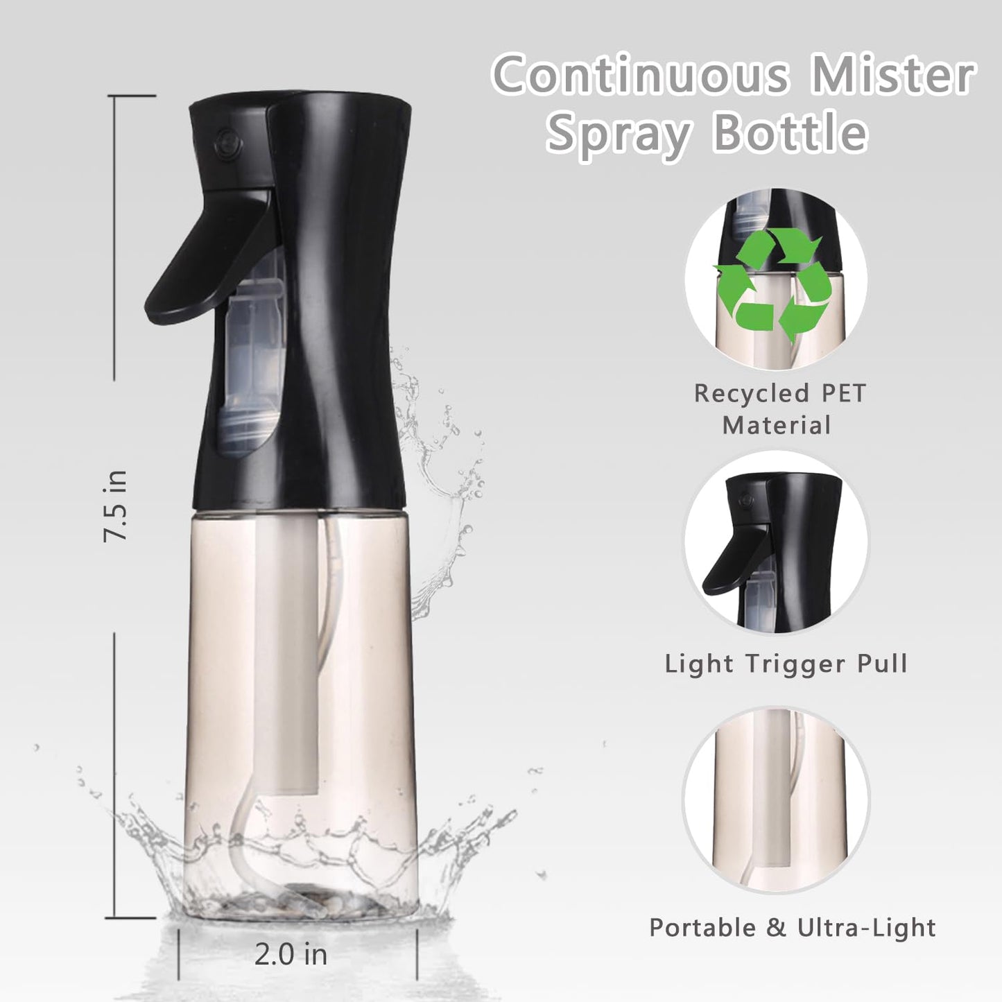 3 Pack Spray Bottles, 2-Pack Continuous Spray Bottles,Fine Water Mist Spray Bottles for Hair 6.8 OZ (200 ML) and 1oz 30ml Travel Spray Bottle Mister Beauty and Personal Care ESSKAM