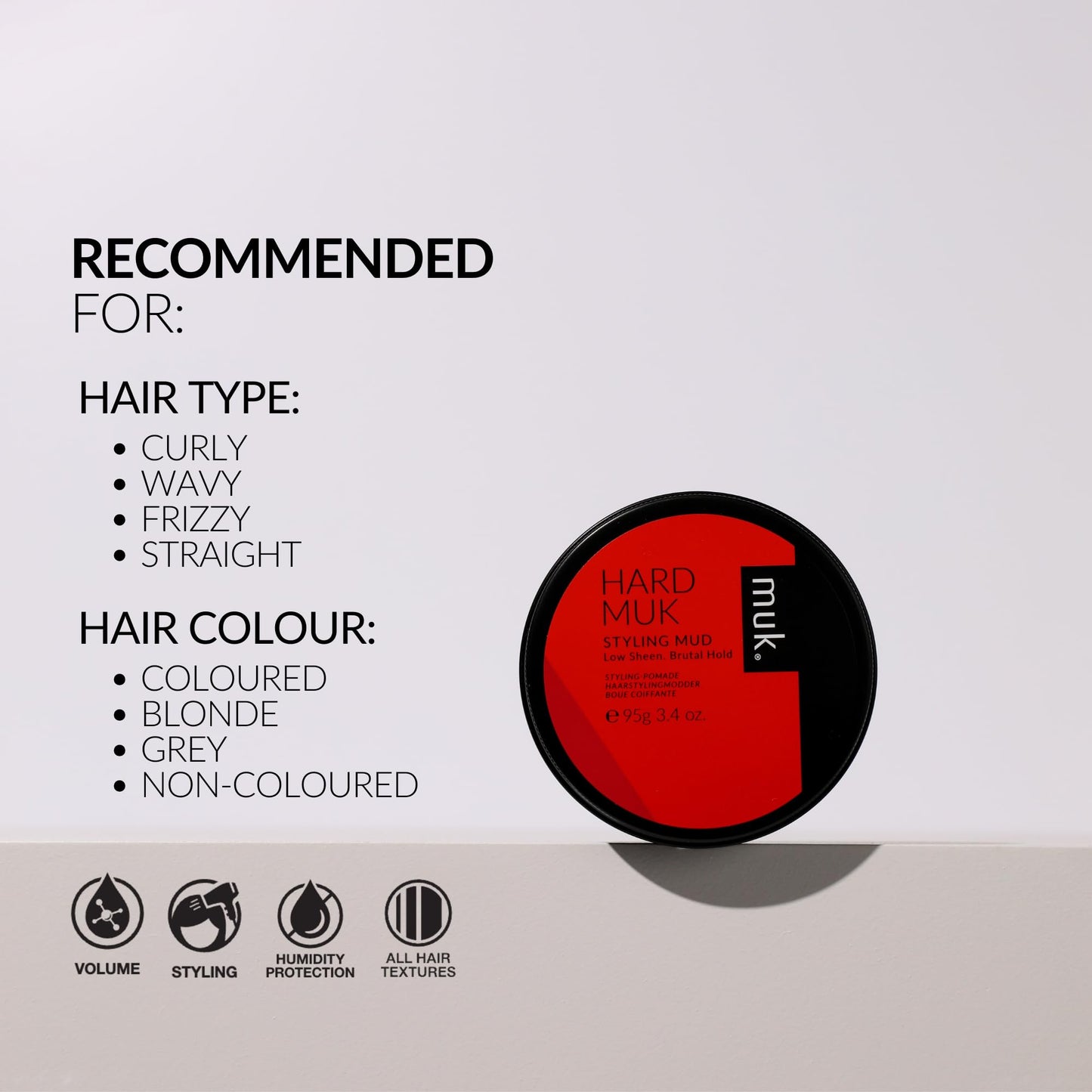 Muk Haircare Styling Mud - Hard Hold, Low Sheen Finish Hair Product for Men - 3.4oz