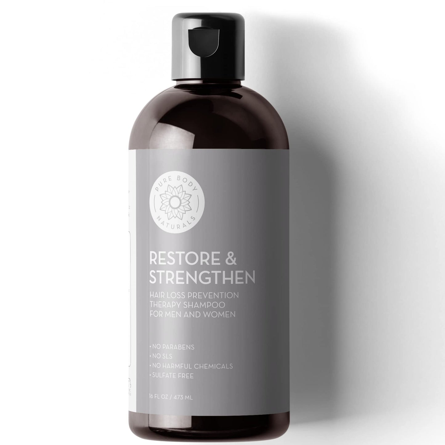 Pure Body Naturals Hair Loss Shampoo to Restore and Strengthen, Large 16 Ounce, DHT Blocker Shampoo for Thinning Hair, for Men and Women (Label