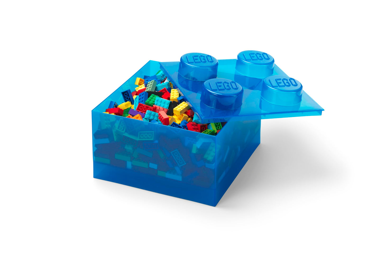 LEGO Storage Brick 4 Knobs Translucent Blue - Stackable Plastic Storage Box with Lid for Kids and Adults Desk Organizer and Toy Box