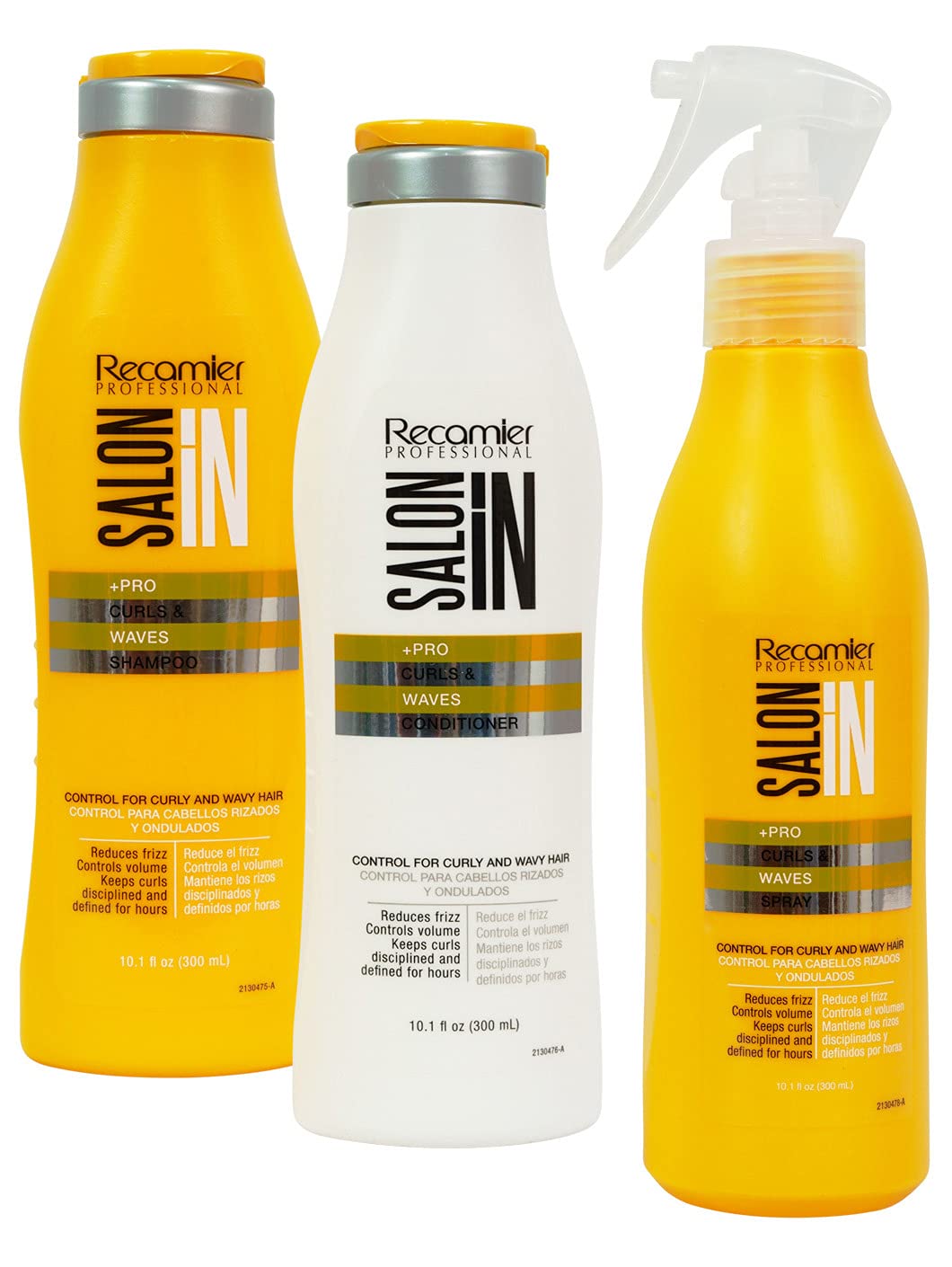 RECAMIER Professional Salon In Hydrating Shampoo + Hidratante Acondicionador + Rizo Refresher Spray Set para Cabello Rizado | Champu y Acondicionador