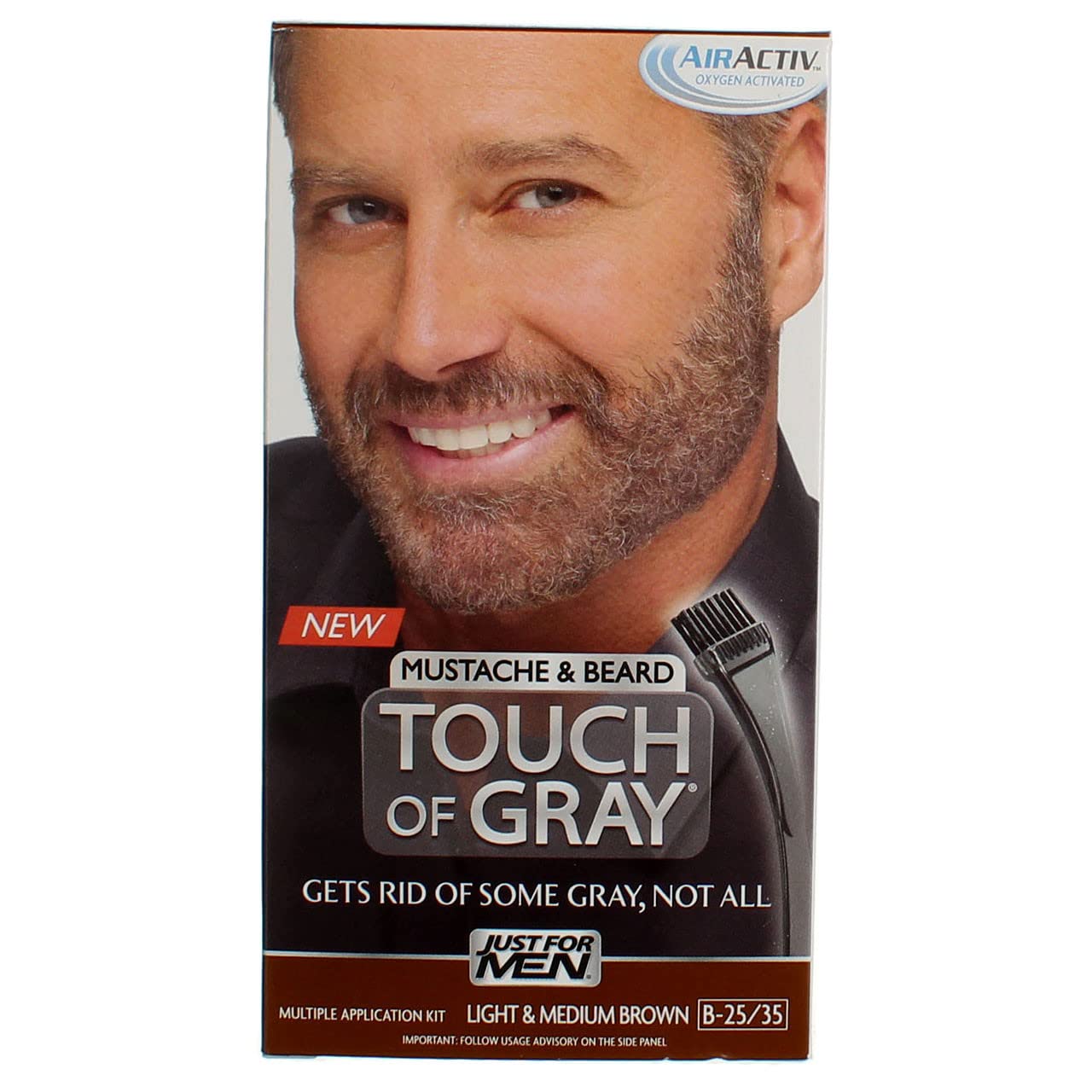 JUST FOR MEN Touch of Gray Hair Color, Mustache & Beard Kit, Light & Medium Brown B-25/35, 1 ea (Pack of 4)