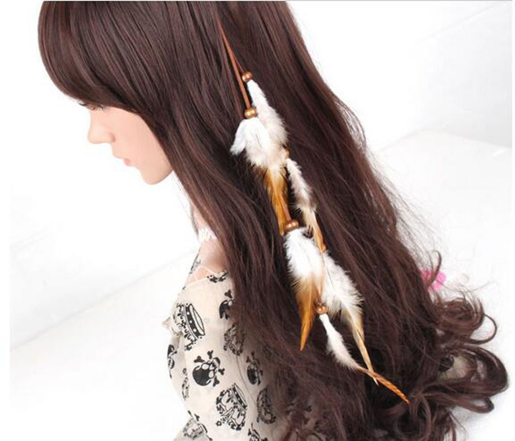 Handmade Boho Hippie Hair Extensions with Feather Clip Comb Hairpin Headdress DIY Accessories for Women Lady