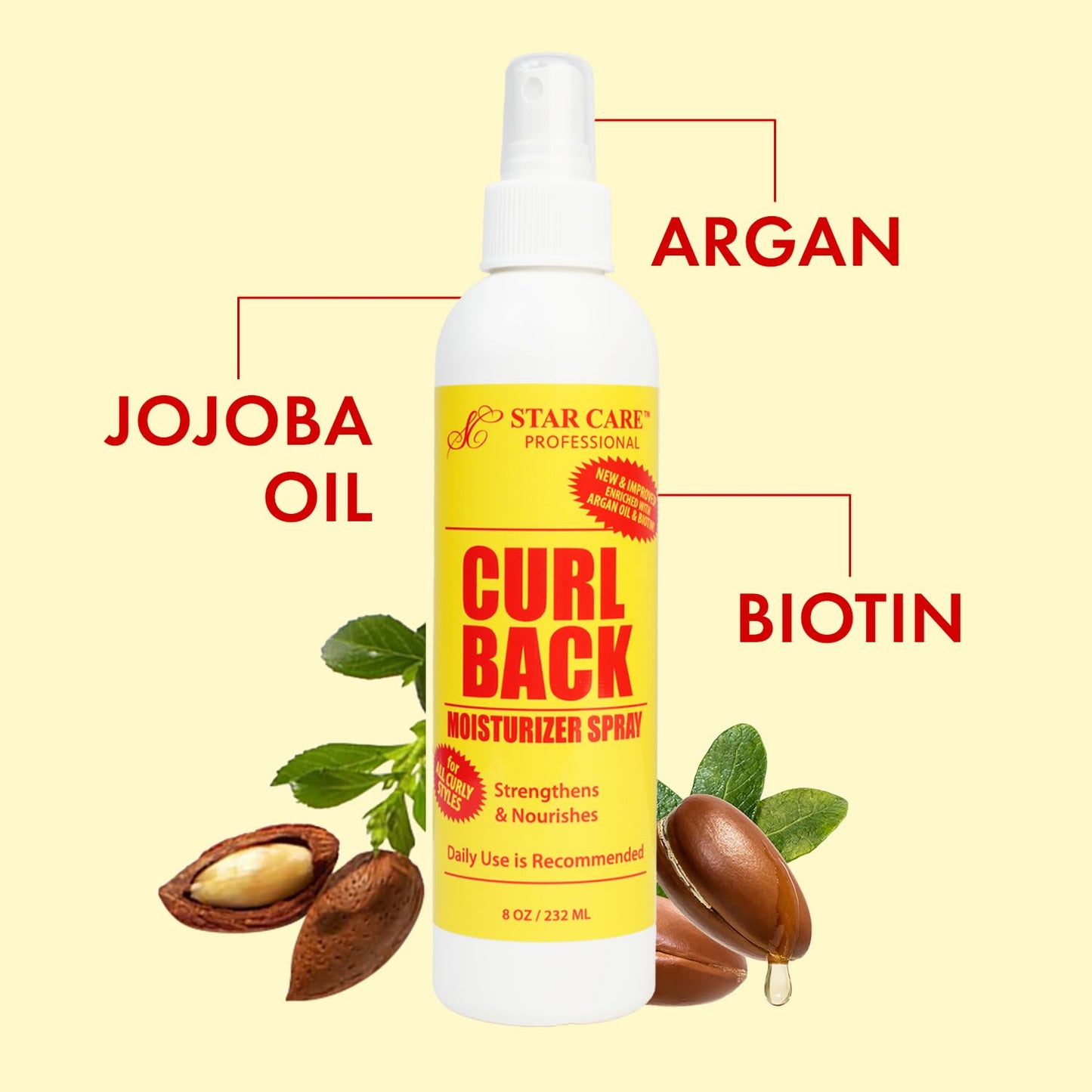STAR CARE Curl Back Moisturizer Spray - Argan Oil & Biotin Strengthening & Nourishing Hair Mist for Braids, Locks, Afros & Curly Hair Lightweight