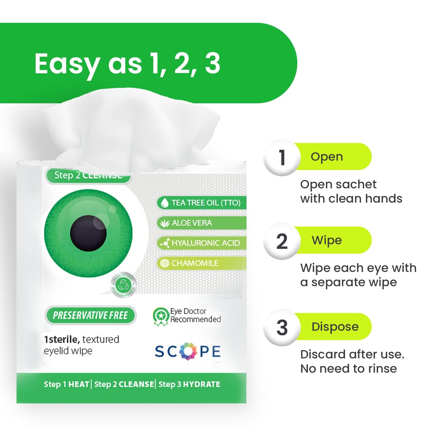 OPTASE TTO Eyelid Cleansing Wipes, 30 Count - Individually Wrapped Tea Tree Oil Eyelid Wipes - Preservative-Free Formula for Daily Use - Eye Doctor Beauty and Personal Care Optase