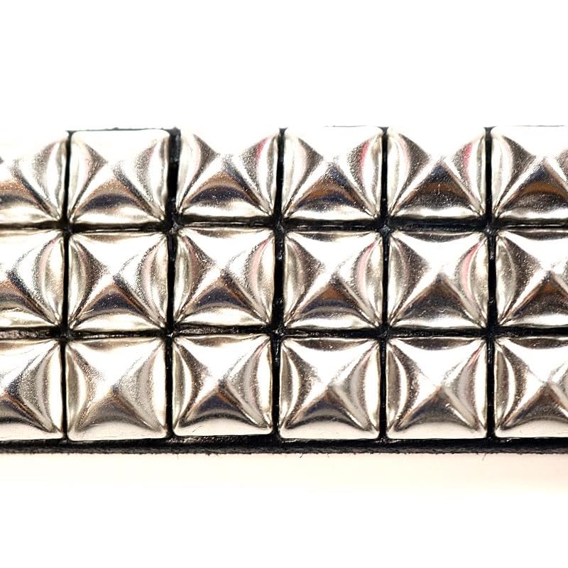 Jassion Vegetable Tanned Cowhide Leather Black Studded Belt- 1 1/4"(3.3cm) - Nickel Pyramid Studs - Punk nail, Goth (XL)