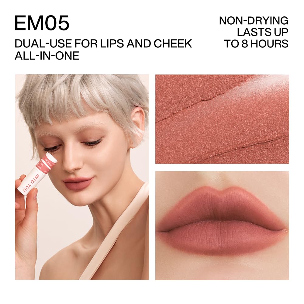 INTO YOU Matte Nude Lipstick for Women, Waterproof Liquid Lipstick Long Lasting Makeup with Lightweight Mud Texture, Dual-use for Lips and Cheek