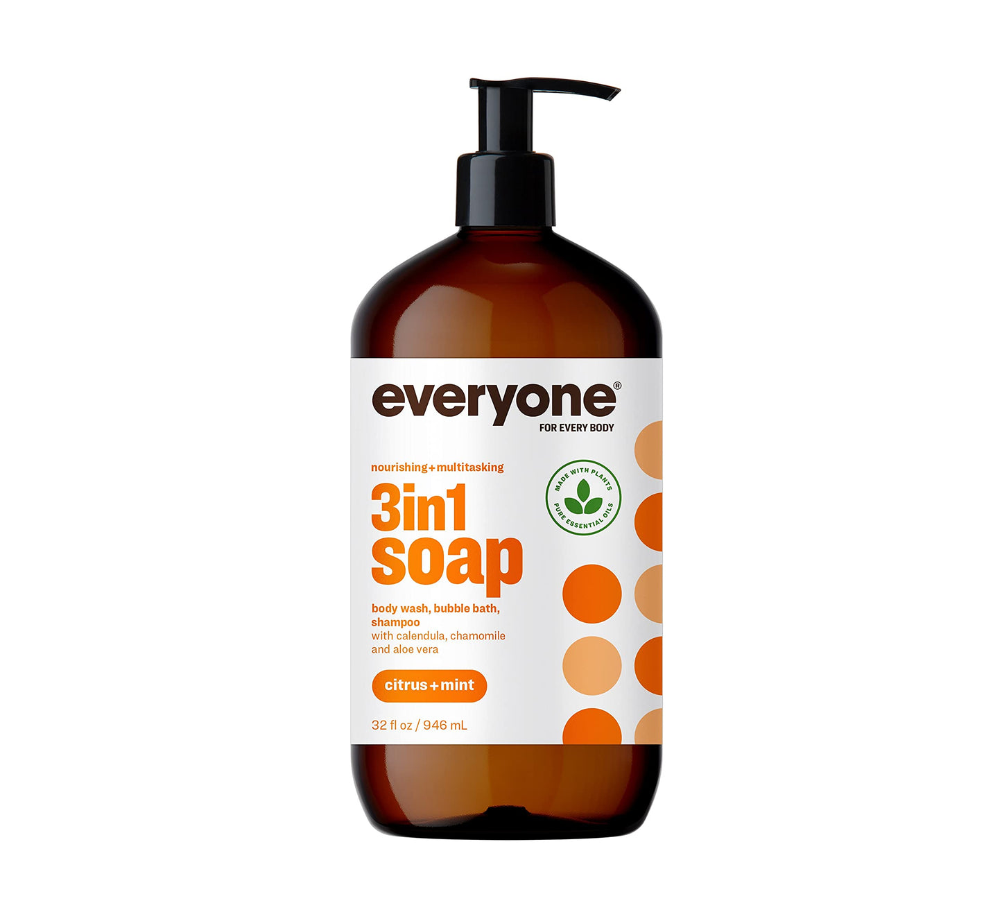 Everyone 3-in-1 Soap, Body Wash, Bubble Bath, Shampoo, 32 Ounce (Pack of 1), Citrus and Mint, made with Essential Oils for Men and Women