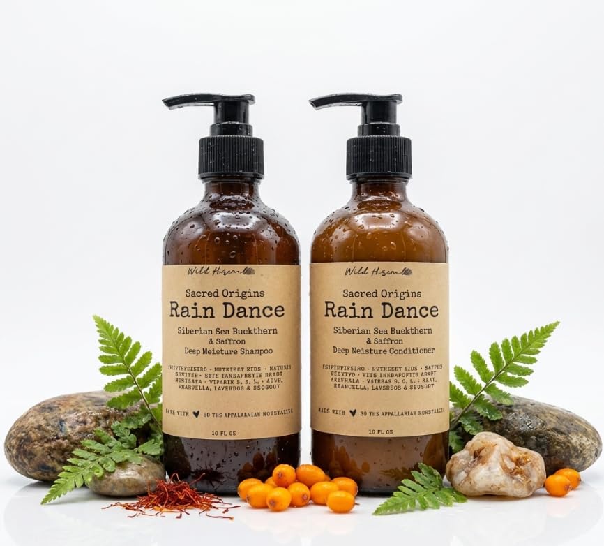 Wild Hermit Wellness' Rain Dance Organic Shampoo and Conditioner Set with Sea Buckthorn & Saffron, Deep Moisture, Sulfate Free, 10 oz, 2 Count