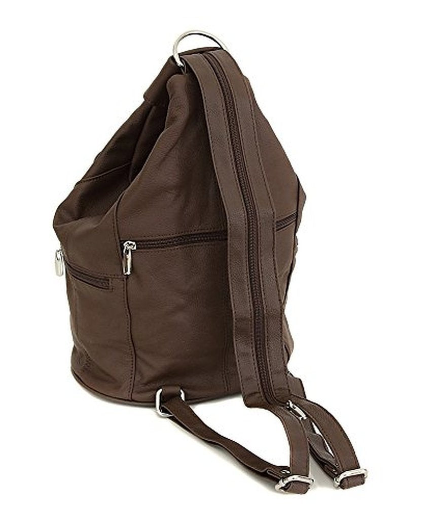 Womens Leather Convertible 7 Pocket Medium Size Tear Drop Sling Backpack Purse Shoulder Bag, Dark Brown