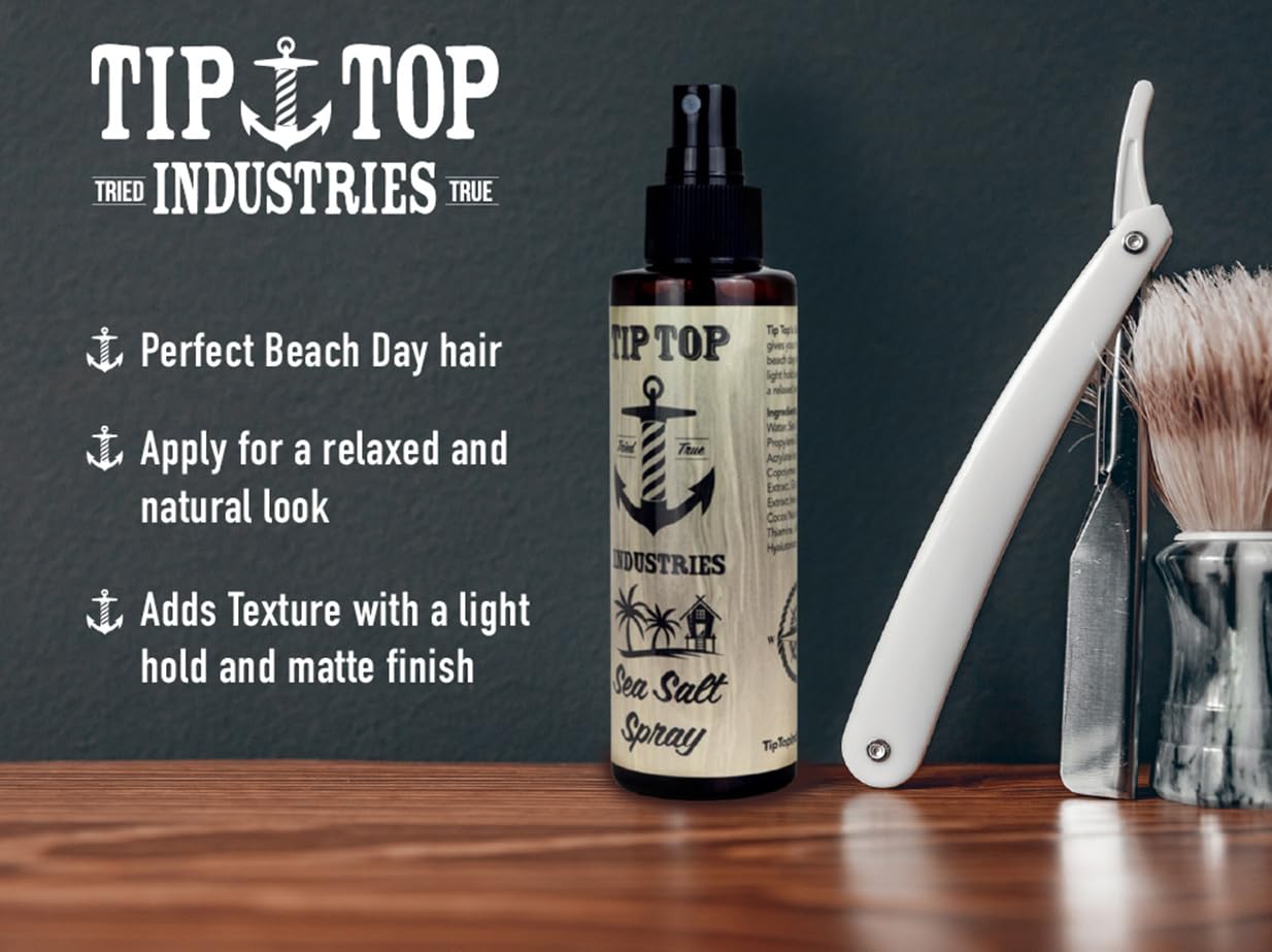Tip Top Sea Salt Spray - Coconut Scent - Texturizing Matte Finish, Creates Beach Day Waves - For A Natural Relaxed Textured Hairstyle - 5 Fl Oz