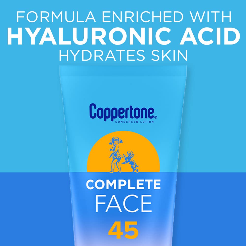Coppertone Complete Face Sunscreen Lotion SPF 45, Weightless and Oil-Free, Water Resistant Sunscreen with Proven UVA/UVB Protection, 2.5 Fl Oz Tube