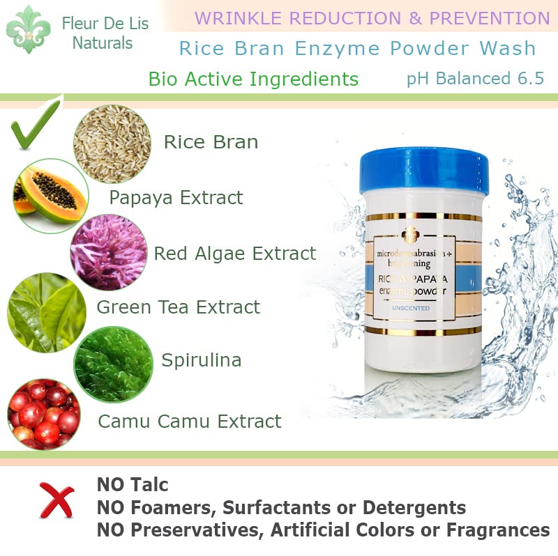 Rice and Papaya Enzyme Powder (water-activated) - All Natural Daily Face Exfoliator/Cleanser - Pore purifying, anti-aging, ingredients; fights