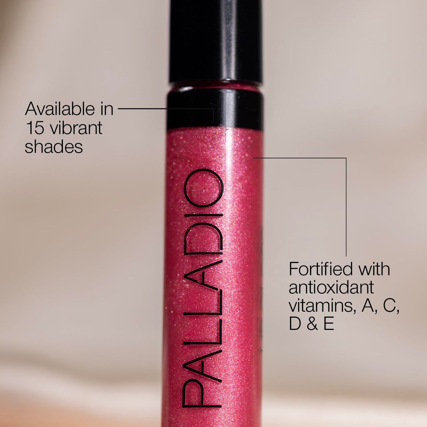Palladio Lip Gloss, Champagne, Non-Sticky, Contains Vitamin E and Aloe, Offers Intense Color and Moisturization, Minimizes Lip Wrinkles, Softens Lips