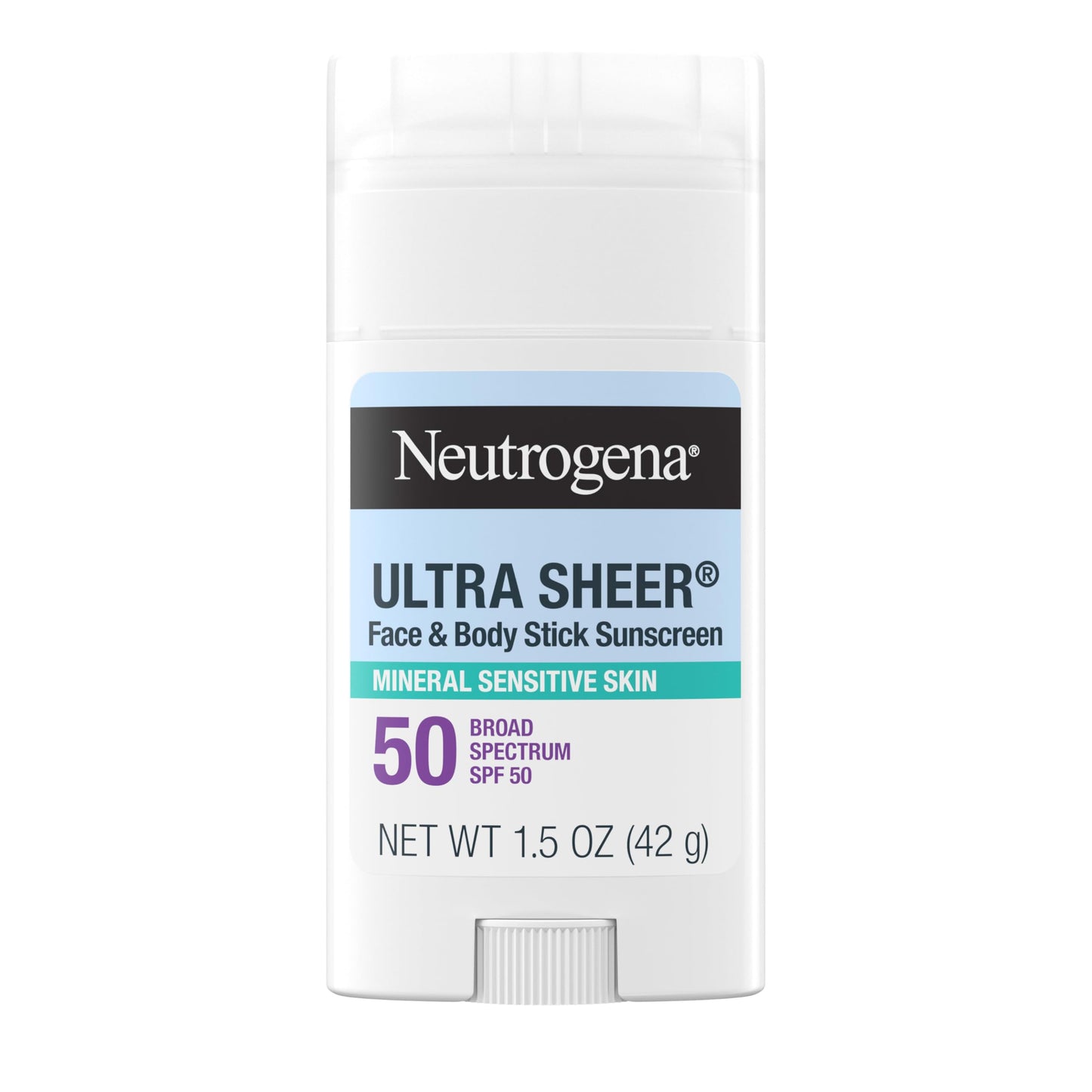 Neutrogena Ultra Sheer Dry Touch SPF 50 Mineral Sunscreen Stick for Sensitive Skin, Zinc Oxide, Body & Face Sunscreen with Vitamin E, No White Residue