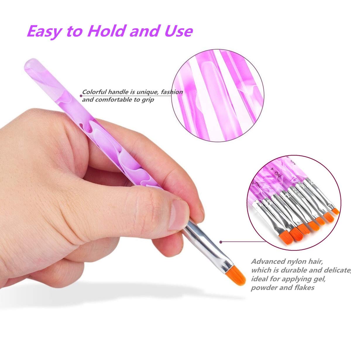 10 Pcs Gel Nail Brush Set, 7 Pcs UV Gel Nail Painting Brushes with 3 Pcs Nail Art Liner Brushes, Nail Art Brush Nail Painting Brush Pen Set