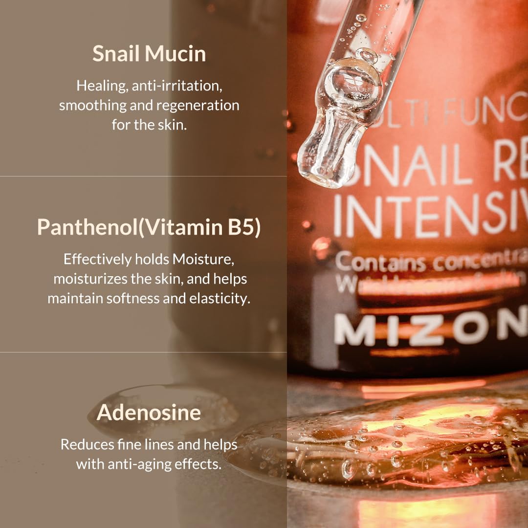 MIZON Snail Repair Intensive Ampoule with Snail Mucin, Hyaluronic Acid & Vitamin E - Hydrating & Wrinkle Care Serum for Skin Elasticity & Repair (1.01