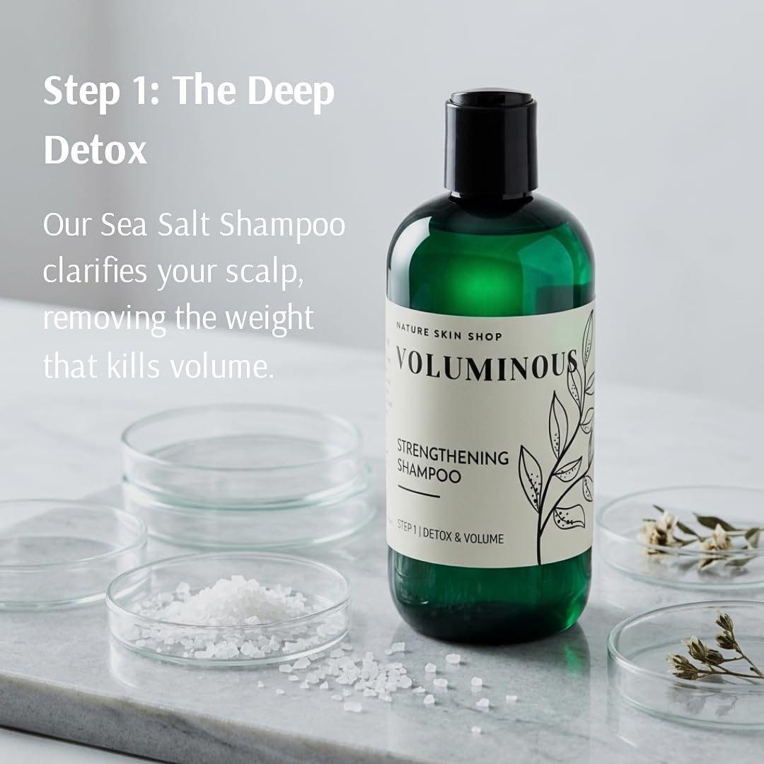 Nature Skin Shop Voluminous Sea Salt Shampoo and Conditioner Set, Clarifying for Soft or Hard Water, Removes Buildup from Fine, Oily & Flat Hair