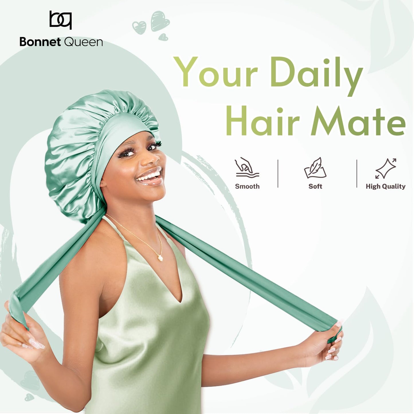 BONNET QUEEN Double Layer Silk Bonnet for Sleeping for Women Satin Bonnet Night Cap for Curly Hair with Tie Band, Sage Green Beauty and Personal Care BONNET QUEEN