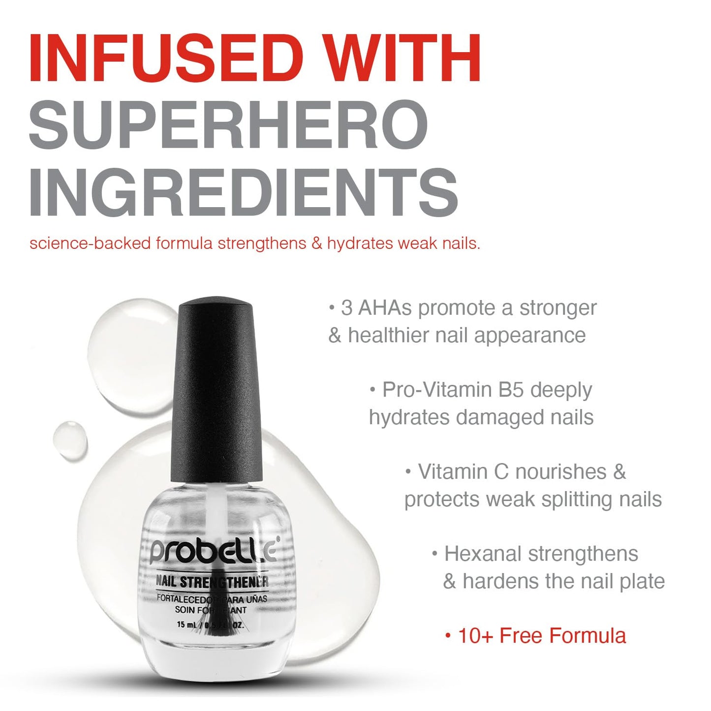 Probelle Nail Strengthener and growth, Natural Nail Strengthening Clear Nail Polish Repair Treatment, Nail Growth & Conditioning, Stops Splits, Chips