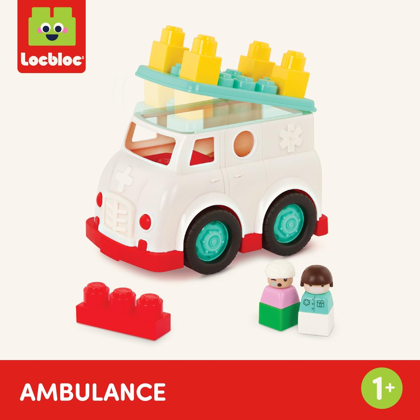 Battat - Rescue Truck - 8 Pieces Construction Set - 2 Figures & 5 Blocks - Build - On Vehicle - 12+ Months - Locbloc® Ambulance