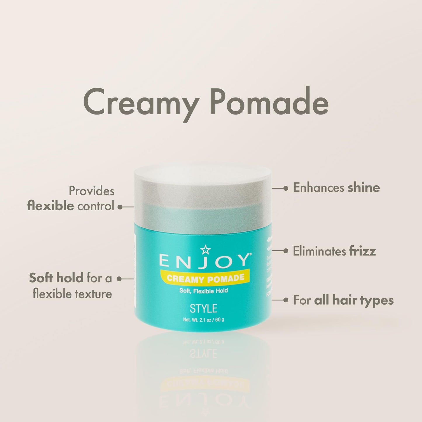 Enjoy Creamy Pomade, Lightweight, Non Greasy Formula for Flexible Control & Natural Shine (2.1 oz)