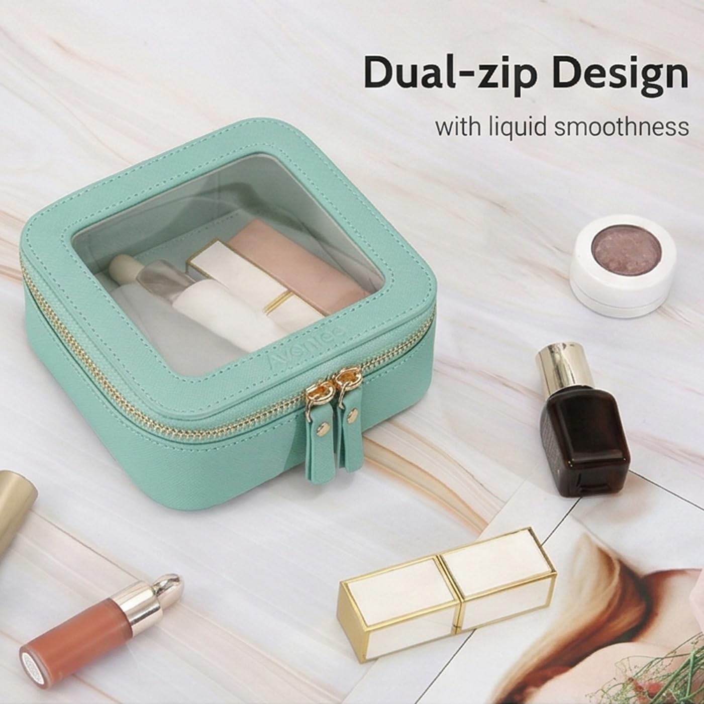 Aveniee Mini Clear Makeup Bag, Small Cosmetic Bags Travel Toiletry Pouch Organizer, TSA Approved Make up Case with Zipper, Car Bag Beauty and Personal Care Aveniee