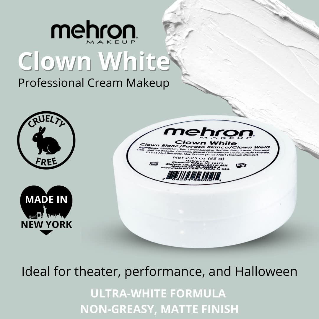 Mehron Makeup Clown White Professional Face Paint Cream Makeup | White Face Paint for Stage, Film, Cosplay, & Mime | Halloween Clown 2.25 oz (65g) |
