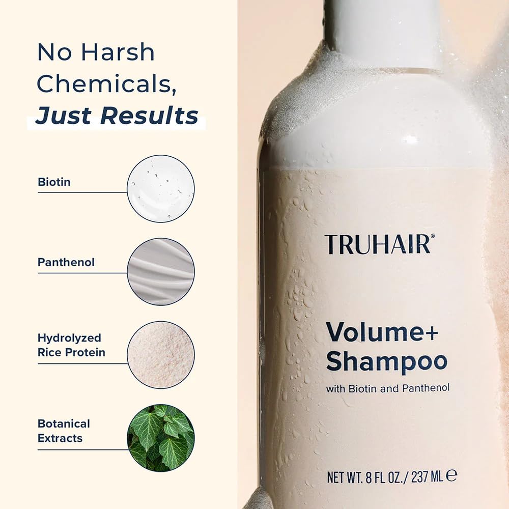 TRUHAIR Volume+ Shampoo and Conditioner Set, Biotin and Keratin Infused Hair Care Duo - Adds Lift & Body, Volumizing & Strengthening Formula Without