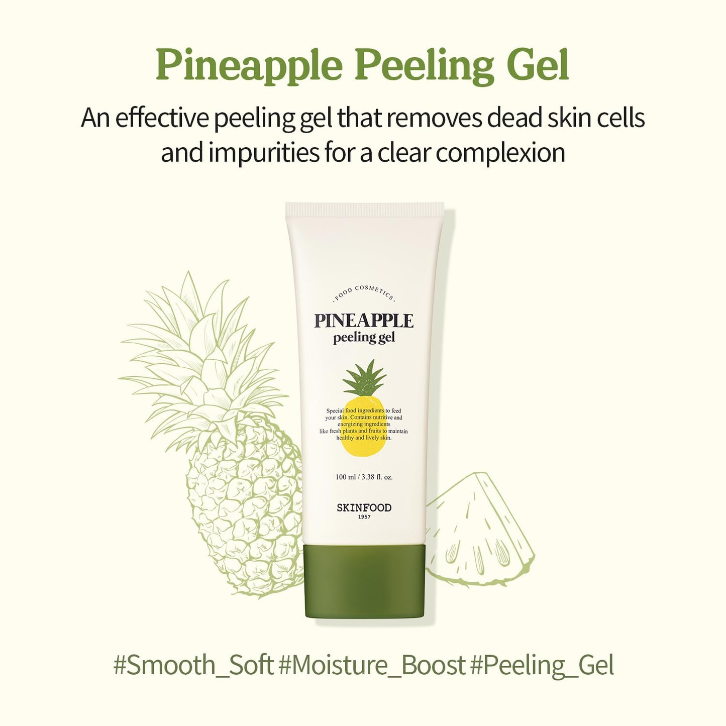 SKINFOOD Pineapple Peeling Gel 3.38 fl.oz. (100ml) - Pineapple & Aloe AHA Deep Facial Exfoliating Gel, Eliminates Sebum, Skin Clear and Blemish-Free