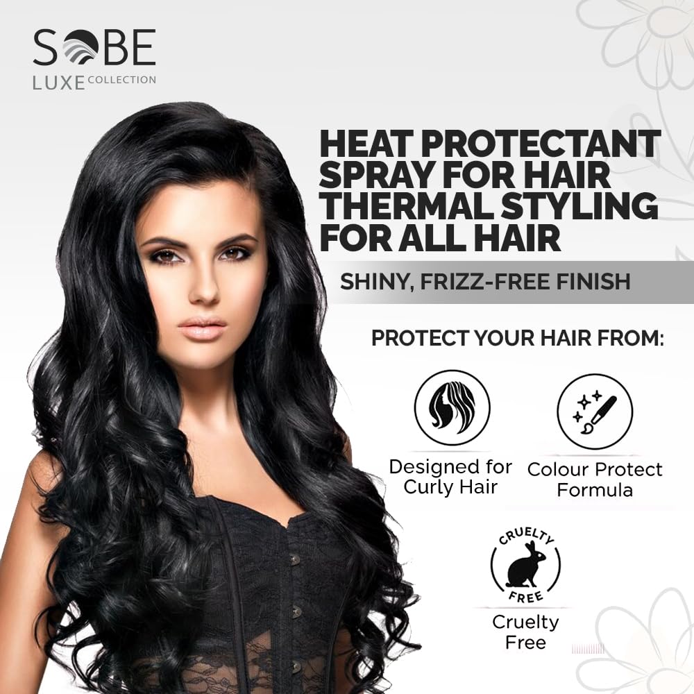SOBE LUXE COLLECTION Heat Protectant Spray, 8 Fl Oz - Blow Dry, Thermal Styling For All Hair Types, Leaves Hair Shiny, Frizz-Free and Smooth Finish