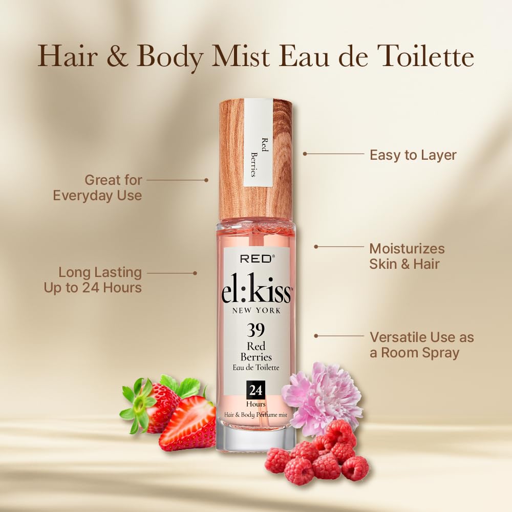 EL:KISS Hair Perfume & Body Mist, Red Berries Inspired by YSt L's Mon Paris, Eau de Toilette 30mL (1.01 Fl Oz), Hydrating & Long-Lasting, Alcohol Beauty & Personal Care EL:KISS