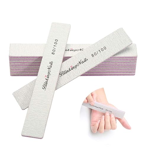 10Pcs Nail File 80/100 Grit Professional Nail Files and Buffers for Natural Nails, Double Sides Washable Block Disposable Nail Files for Nail Art DIY