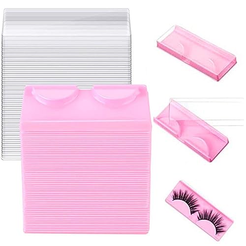 LapangZi 50Pcs False Eyelash Case Lash Boxes Packaging Wholesale Eyelash Holder Storage Box Empty Plastic Case Unit Container Makeup Organizer