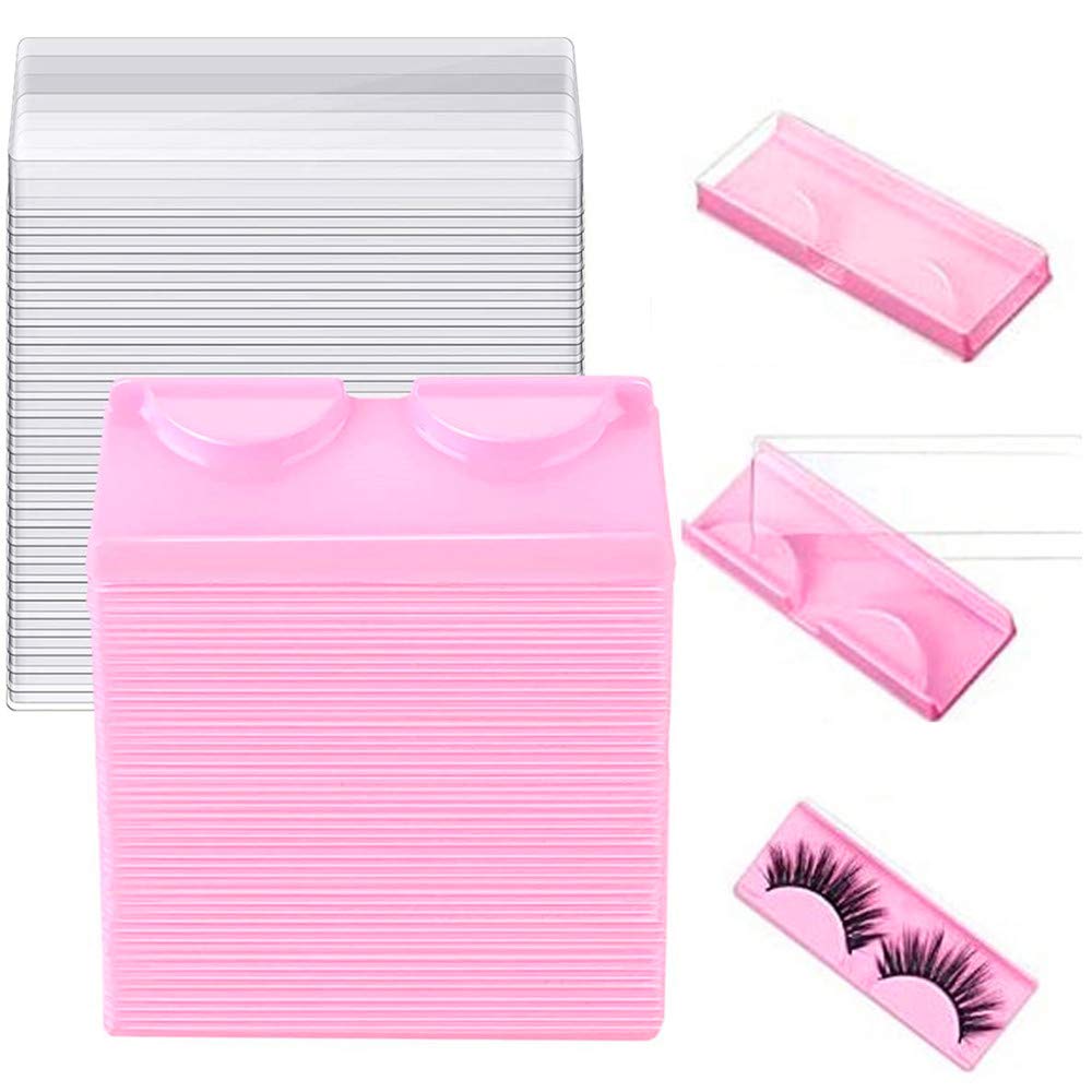 LapangZi 50Pcs False Eyelash Case Lash Boxes Packaging Wholesale Eyelash Holder Storage Box Empty Plastic Case Unit Container Makeup Organizer